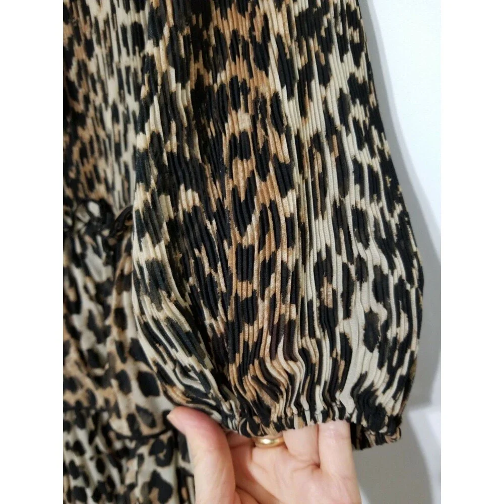 NWT Ganni Leopard Pleated Georgette Tiered Ruffle Dress 36(4), 38(6), 40(8) $235 - Picture 11 of 12